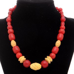 Vintage Thermoplastic ruby & tan bead Necklace